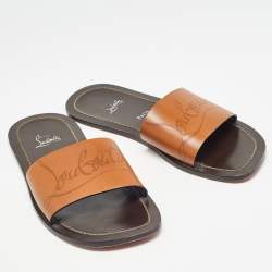 Christian Louboutin Brown Leather Coolraoul Slides Size 42