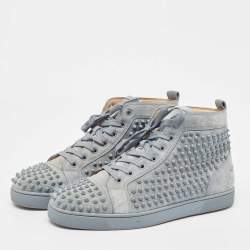 Christian Louboutin Grey Suede Louis Spike High Top Sneakers Size 43