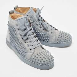 Christian Louboutin Grey Suede Louis Spike High Top Sneakers Size 43