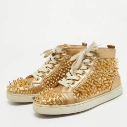 Christian Louboutin Gold Leather Louis Pik Pik High Top Sneakers Size 40