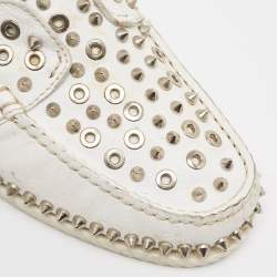 Christian Louboutin White Leather Studded Boat Deck Loafers Size 45