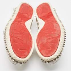 Christian Louboutin White Leather Studded Boat Deck Loafers Size 45
