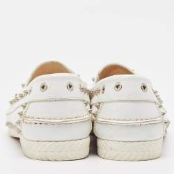 Christian Louboutin White Leather Studded Boat Deck Loafers Size 45
