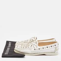 Christian Louboutin White Leather Studded Boat Deck Loafers Size 45