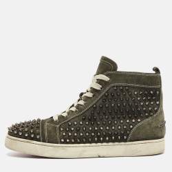 Christian Louboutin Green Suede Louis Spikes High Top Sneakers Size  44