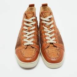 Christian Louboutin Brown Leather and Python Leather Orlato High Top Sneakers Size 44