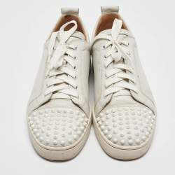 Pre Owned Christian Louboutin White Leather Louis Junior Spikes Low Top Sneakers Size 43.5