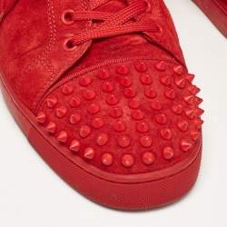 Christian Louboutin Red Suede Louis Junior Spikes Low Top Sneakers Size 43.5