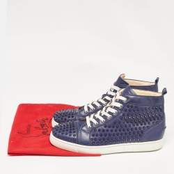 Christian Louboutin Navy Blue Leather Louis Spikes High Top Sneakers Size 43.5