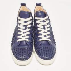 Christian Louboutin Navy Blue Leather Louis Spikes High Top Sneakers Size 43.5