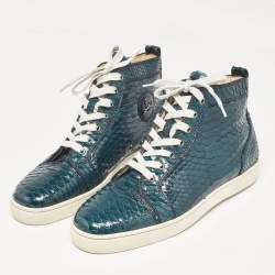 Christian Louboutin Green Python Leather Louis High Top Sneakers Size 43.5