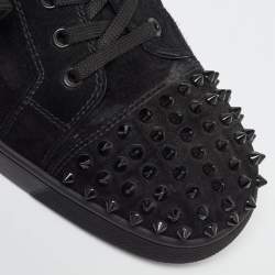 Christian Louboutin Black Suede Louis Junior Spikes Low Top Sneakers Size 46
