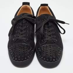 Christian Louboutin Black Suede Louis Junior Spikes Low Top Sneakers Size 46