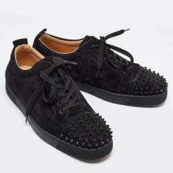 Christian Louboutin Black Suede Louis Junior Spikes Low Top Sneakers Size 46
