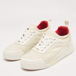 Christian Louboutin White Leather and Canvas Aurelien Sneakers Size 43