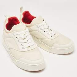 Christian Louboutin White Leather and Canvas Aurelien Sneakers Size 43