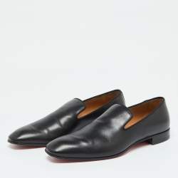 Pre Owned Christian Louboutin Black Leather Dandelion Smoking Slippers Size 39