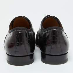 Christian Louboutin Black Croc Embossed Leather, Suede and Leather Alpha Male Loafers Size 39