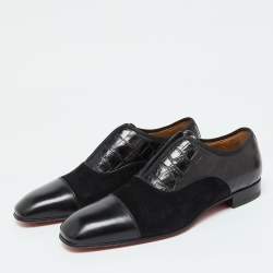 Christian Louboutin Black Croc Embossed Leather, Suede and Leather Alpha Male Loafers Size 39