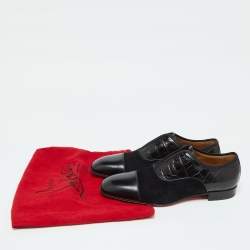 Christian Louboutin Black Croc Embossed Leather, Suede and Leather Alpha Male Loafers Size 39