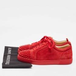Pre Owned Christian Louboutin Red Suede Louis Spikes Lace Up Sneakers Size 42.5