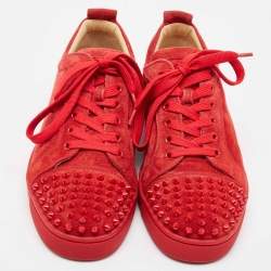 Pre Owned Christian Louboutin Red Suede Louis Spikes Lace Up Sneakers Size 42.5