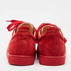 Pre Owned Christian Louboutin Red Suede Louis Spikes Lace Up Sneakers Size 42.5