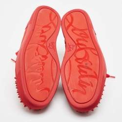 Pre Owned Christian Louboutin Red Suede Louis Spikes Lace Up Sneakers Size 42.5