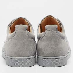 Christian Louboutin Grey Suede Louis Junior Spikes Lace Up Sneakers Size 40.5