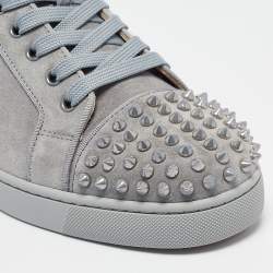 Christian Louboutin Grey Suede Louis Junior Spikes Lace Up Sneakers Size 40.5