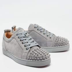 Christian Louboutin Grey Suede Louis Junior Spikes Lace Up Sneakers Size 40.5