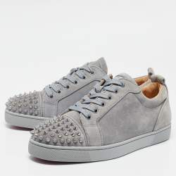 Christian Louboutin Grey Suede Louis Junior Spikes Lace Up Sneakers Size 40.5