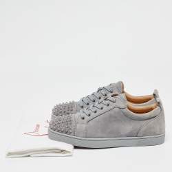 Christian Louboutin Grey Suede Louis Junior Spikes Lace Up Sneakers Size 40.5