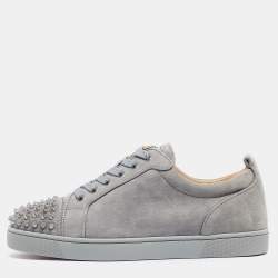 Christian Louboutin Grey Suede Louis Junior Spikes Lace Up Sneakers Size 40.5
