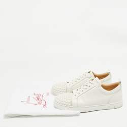 Pre Owned Christian Louboutin White Leather Louis Junior Spikes Lace Up Sneakers Size 40.5
