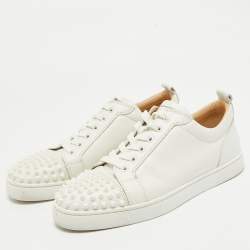 Pre Owned Christian Louboutin White Leather Louis Junior Spikes Lace Up Sneakers Size 40.5