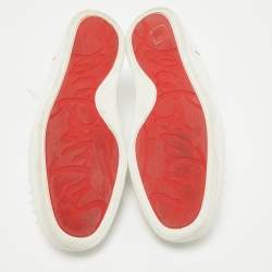 Pre Owned Christian Louboutin White Leather Louis Junior Spikes Lace Up Sneakers Size 40.5