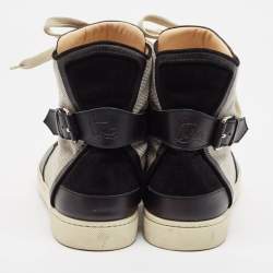 Christian Louboutin Black/Cream Canvas and Leather Alfie High Top Sneakers Size 45