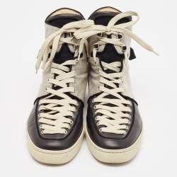Christian Louboutin Black/Cream Canvas and Leather Alfie High Top Sneakers Size 45