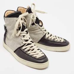 Christian Louboutin Black/Cream Canvas and Leather Alfie High Top Sneakers Size 45