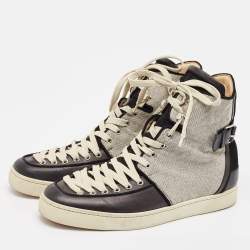 Christian Louboutin Black/Cream Canvas and Leather Alfie High Top Sneakers Size 45