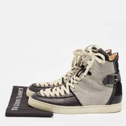 Christian Louboutin Black/Cream Canvas and Leather Alfie High Top Sneakers Size 45