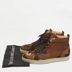 Christian Louboutin Brown Calf Hair Rantulow Orlato High Top Sneakers Size 45