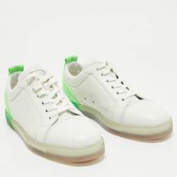 Christian Louboutin White/Green  Leather Lace Up Sneakers Size 42