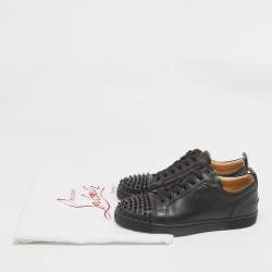 Christian Louboutin Black Leather Louis Junior Spikes Low Top Sneakers Size 40.5
