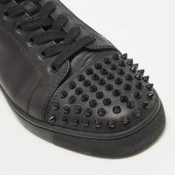 Christian Louboutin Black Leather Louis Junior Spikes Low Top Sneakers Size 40.5