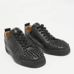 Christian Louboutin Black Leather Louis Junior Spikes Low Top Sneakers Size 40.5