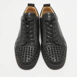 Christian Louboutin Black Leather Louis Junior Spikes Low Top Sneakers Size 40.5