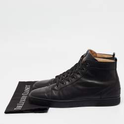 Pre Owned Christian Louboutin Black Leather Louis High Top Sneakers Size 45