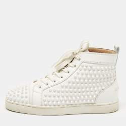 Christian Louboutin White Leather Louis Spikes High Top Sneakers Size 39